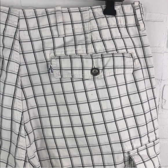 Levis 36 Shorts Cargo White Blue Checks Plaid A - Picture 5 of 8